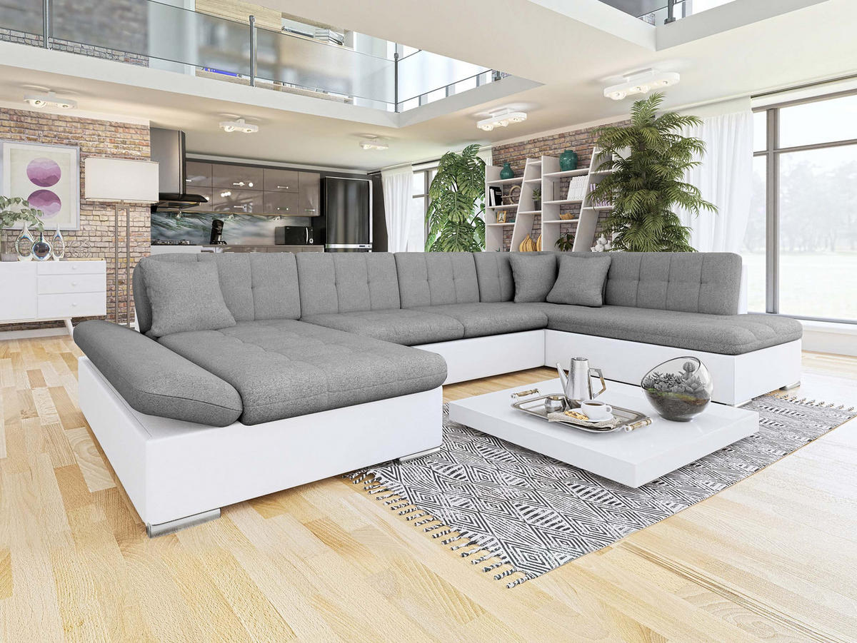 ECKSOFA Bergen, Seite: Links - Silberfarben/Weiß, Holz/Textil (345/76/205cm) - MIRJAN24