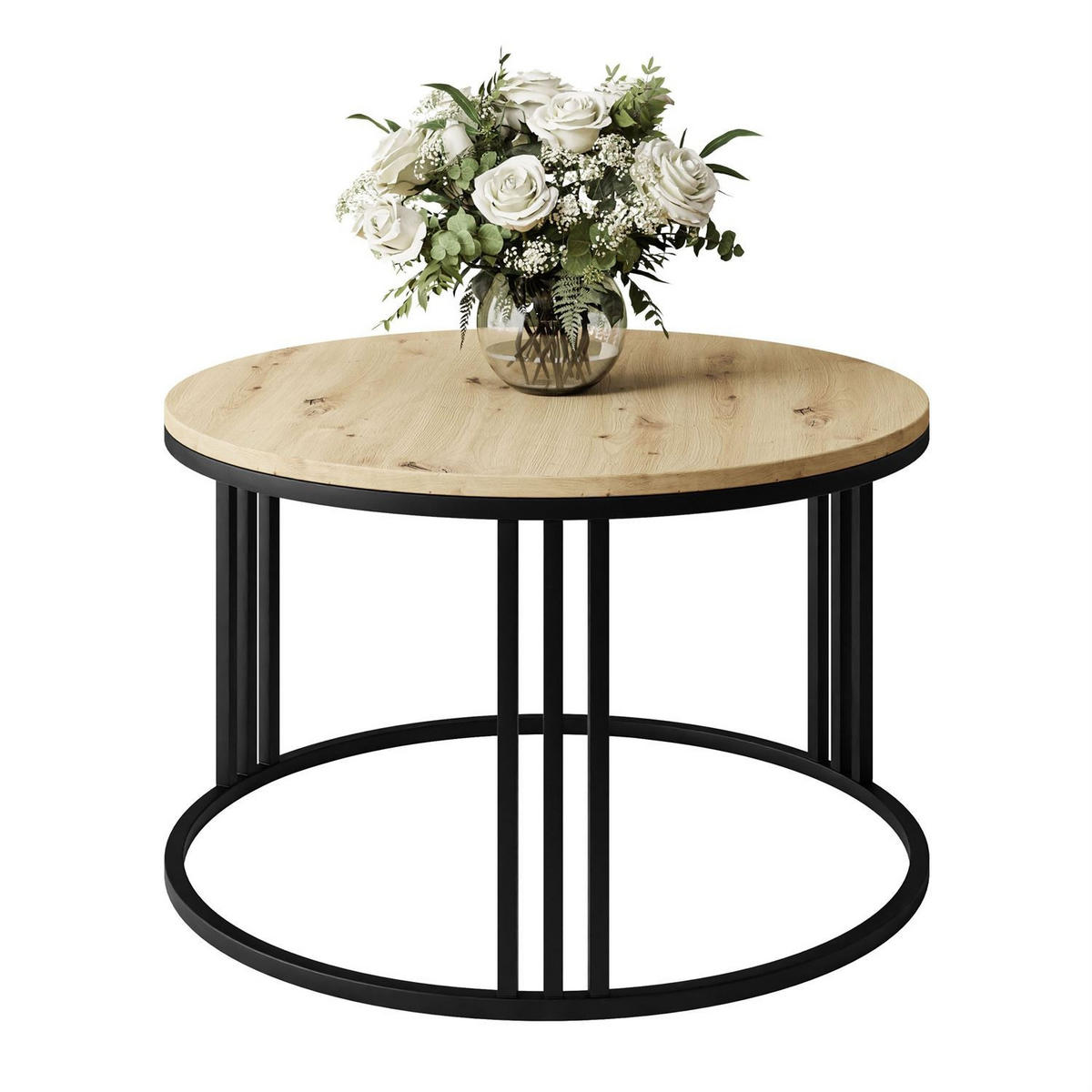 COUCHTISCH LORI LOFT - Eichefarben/Schwarz, Holzwerkstoff (70/70/48cm) - Lookway