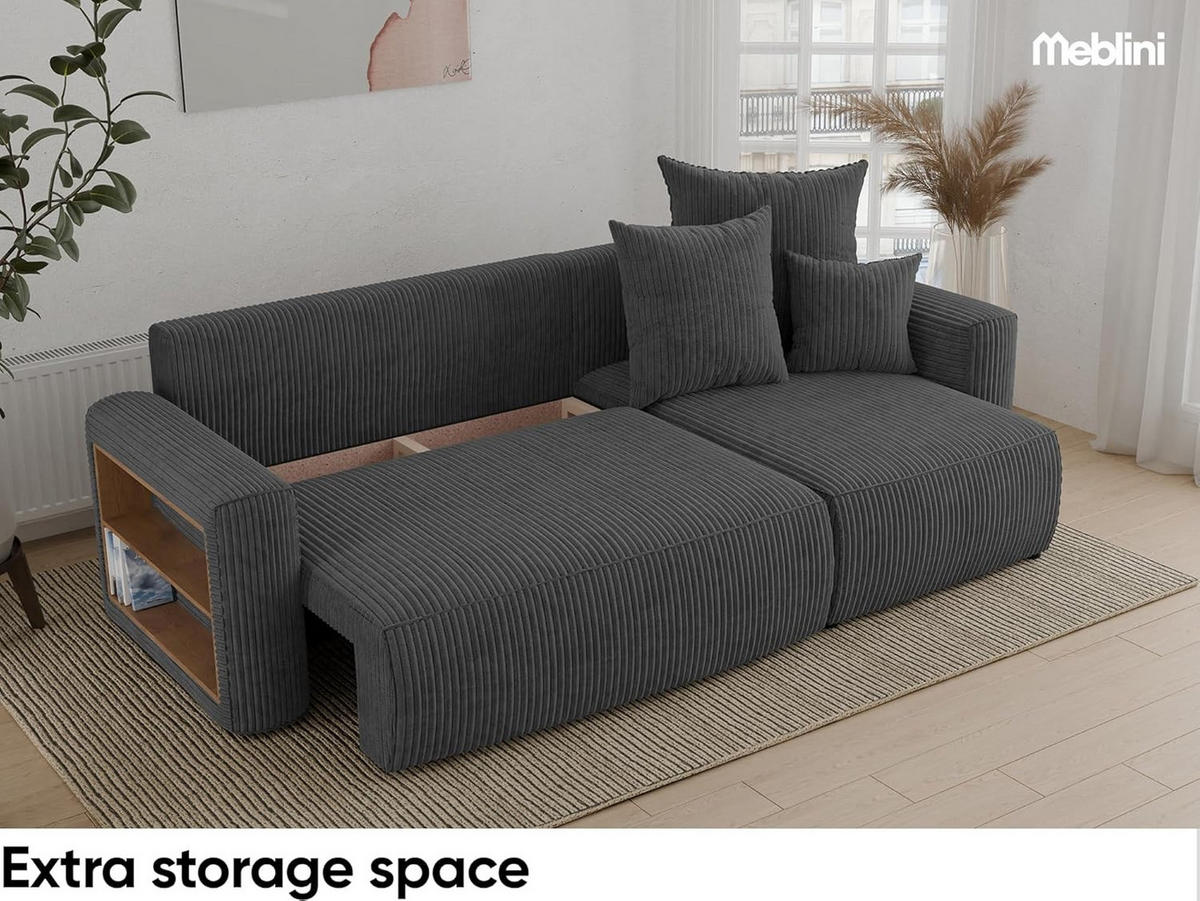 ECKSOFA SOLARIS L - Blau/Dunkelgrau, Holzwerkstoff (238/142cm) - Meblini