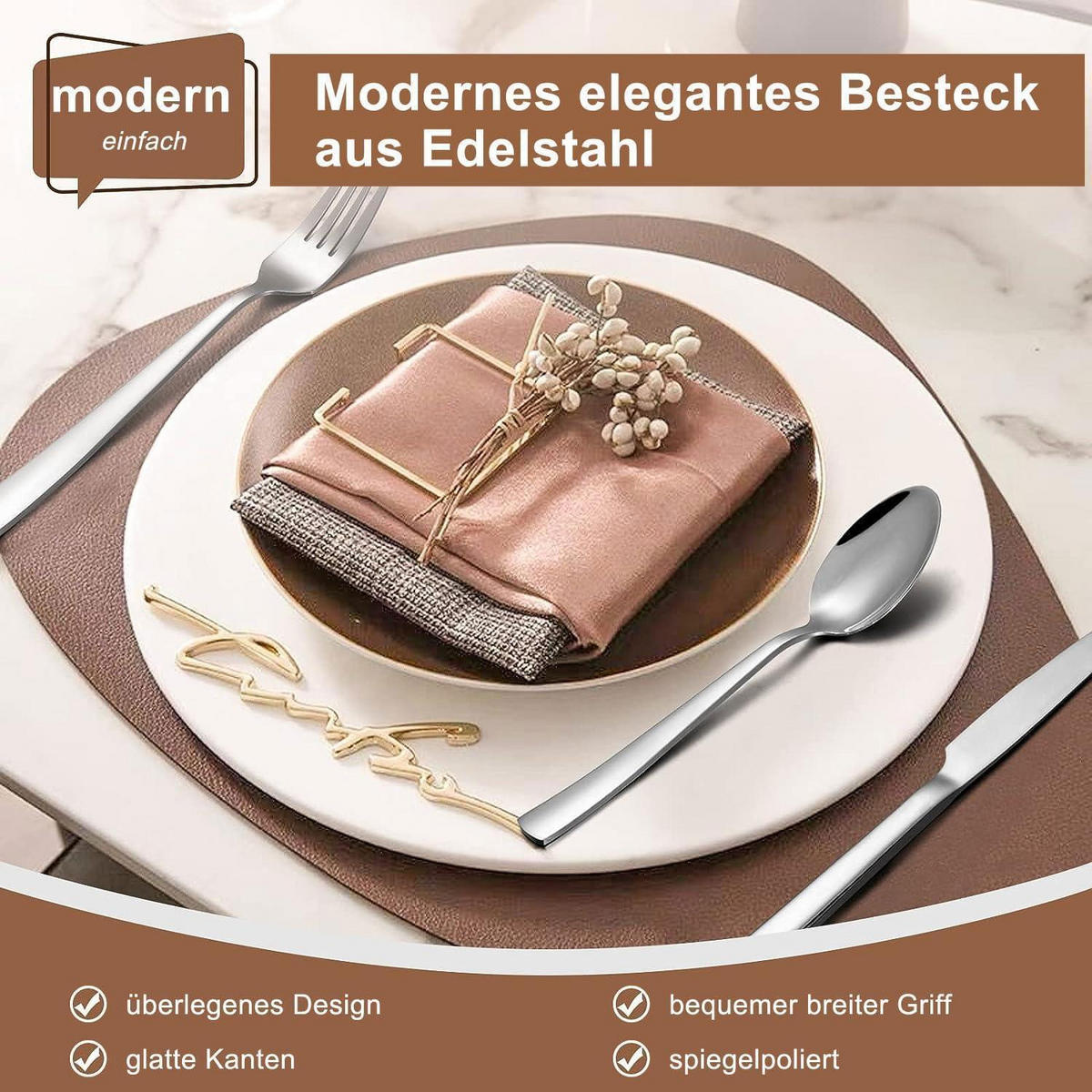 BESTECKSET 36-teiliges Set für 6 Personen Edelstahl mit Steakmessern - Silberfarben, Metall