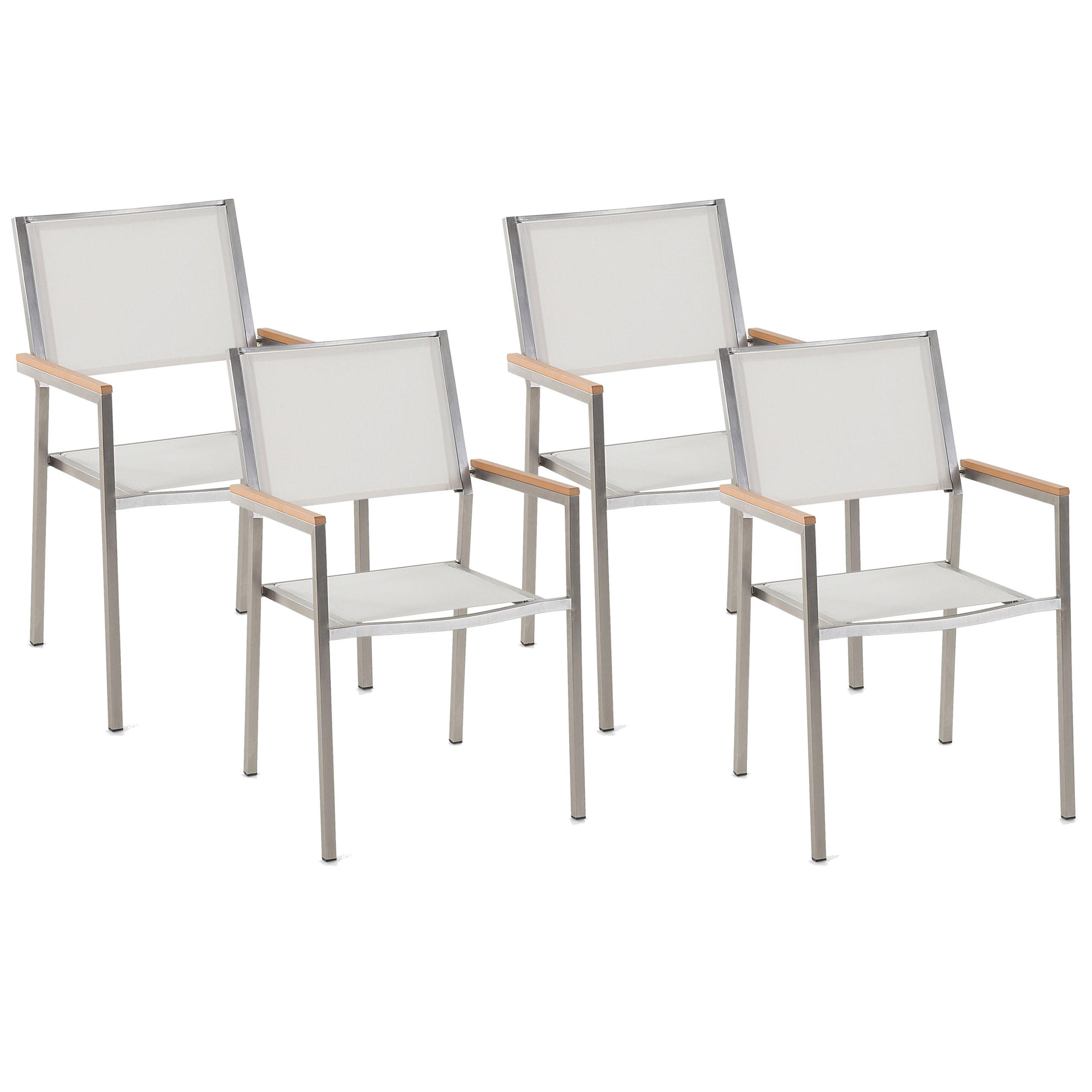 GARTENSTUHL 4er-Set weiß Edelstahl Grosseto - Hellbraun/Silberfarben, Metall (55/87/58cm) - Beliani