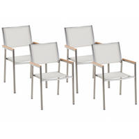 GARTENSTUHL 4er-Set weiß Edelstahl Grosseto - Hellbraun/Silberfarben, Metall (55/87/58cm) - Beliani