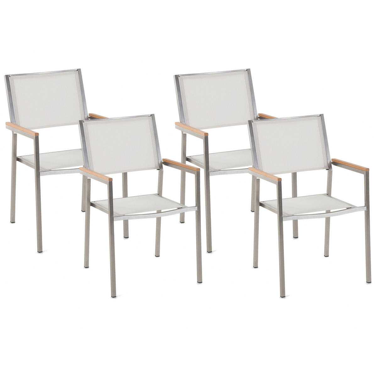 GARTENSTUHL 4er-Set weiß Edelstahl Grosseto - Hellbraun/Silberfarben, Metall (55/87/58cm) - Beliani