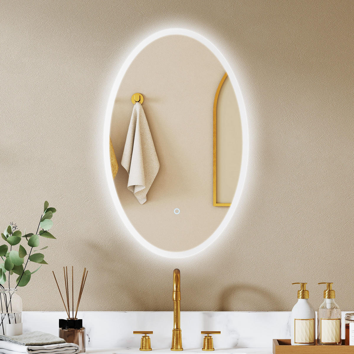 BADSPIEGEL mit Beleuchtung, 80 x 50 cm ,beschlagfrei, 3 Lichtfarben, dimmbar, transparent - Transparent, Glas (50/80/4cm) - Vallsero