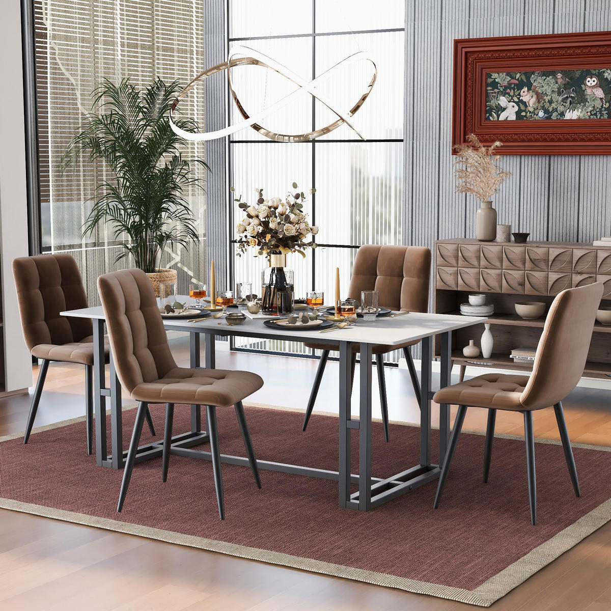ESSZIMMERSTUHL 4-Tlg Braun, Samt, Metallgestell - Braun, Textil (66/45/70.5cm) - FLIEKS