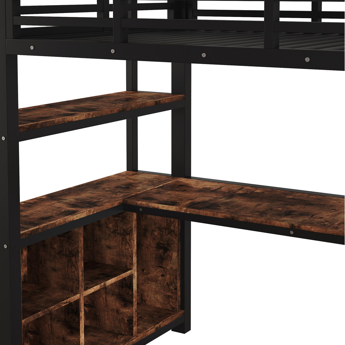 HOCHBETT 90/200 cm Schwarz, mit Tisch, Kleiderständer, Regalen und Staufächern - Schwarz, Metall