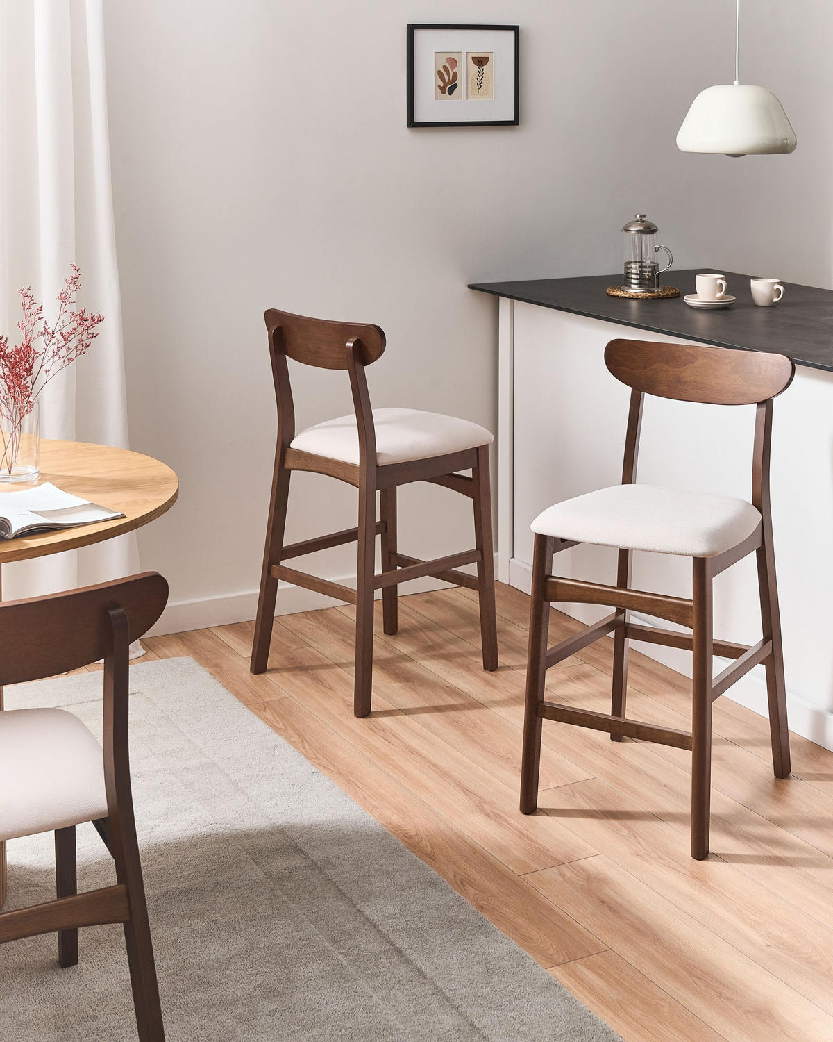 BARSTUHL 2er-Set Holz Braun/Hellbeige Doyle - Beige, Holz (44/93/52cm) - Beliani