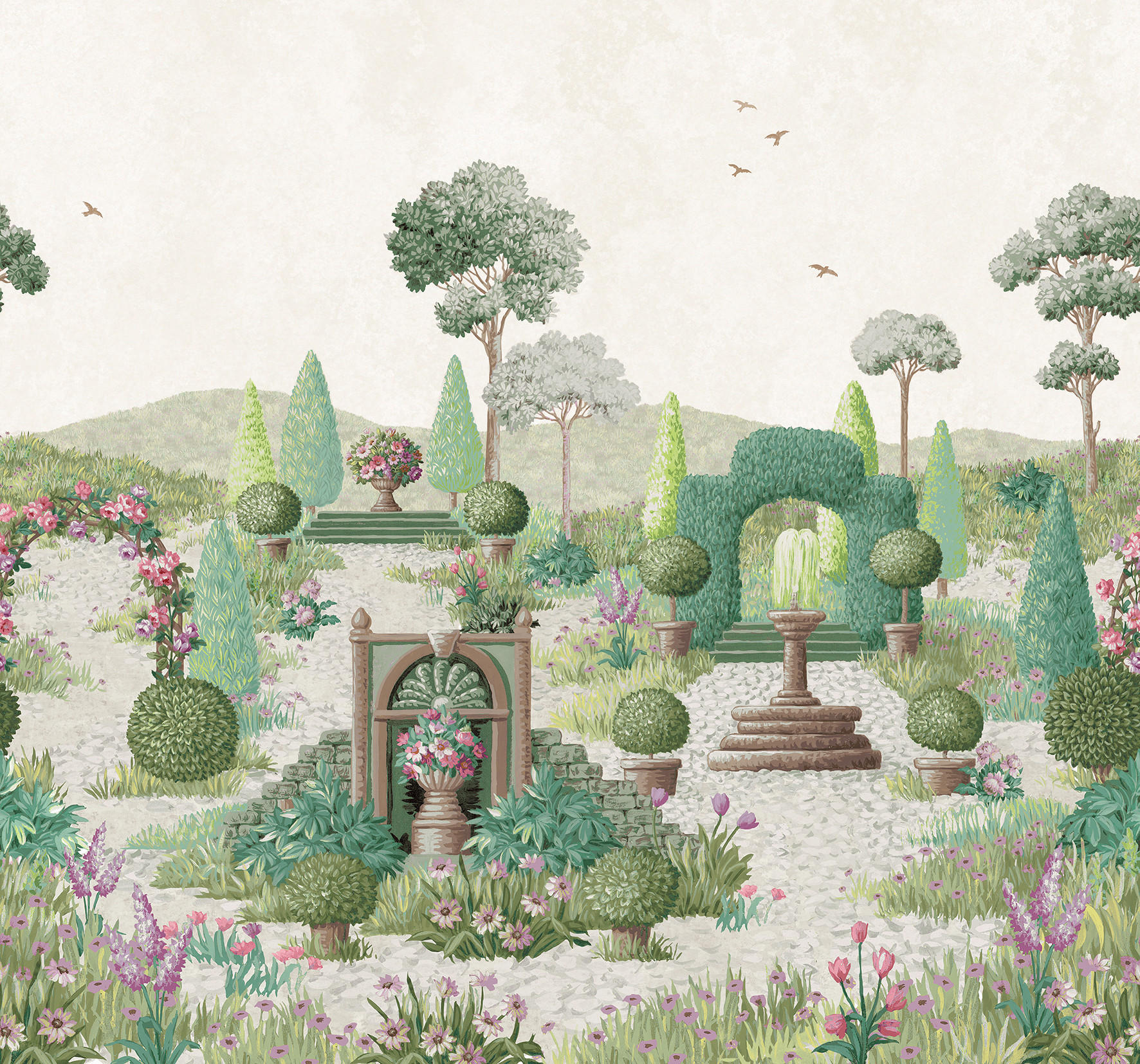 FOTOTAPETE Naunton Folly Fern Green - Grün, Papier/Kunststoff (280/280cm) - LAURA ASHLEY