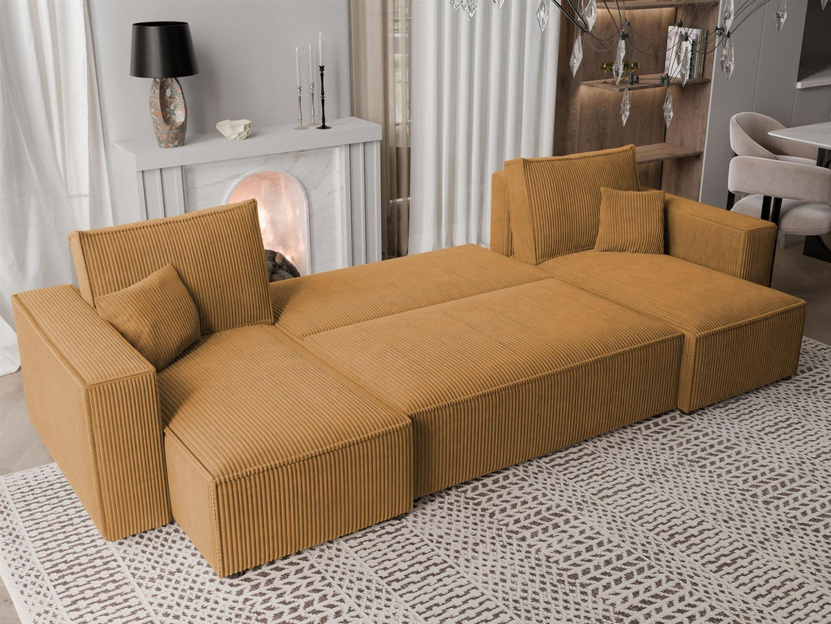 WOHNLANDSCHAFT Adara Schlaffunktion - Gelb, Holzwerkstoff/Textil (312/83/145cm) - Fun Möbel