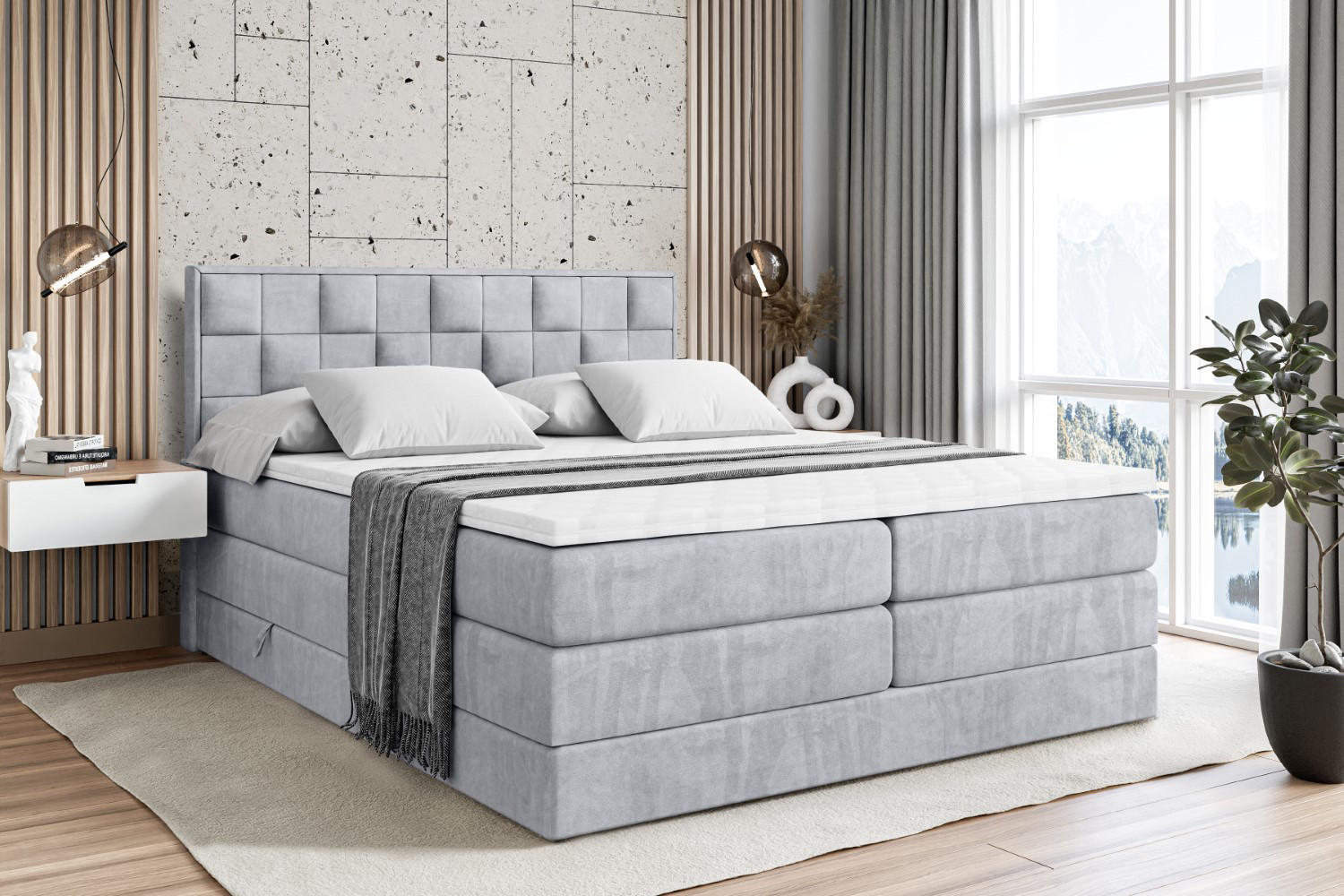 BOXSPRINGBETT ZAFIRA-BZ KING - 140 x 200 - H3/H4 - Hellgrau - Hellgrau, Holzwerkstoff (140/200cm) - ALTDECOR