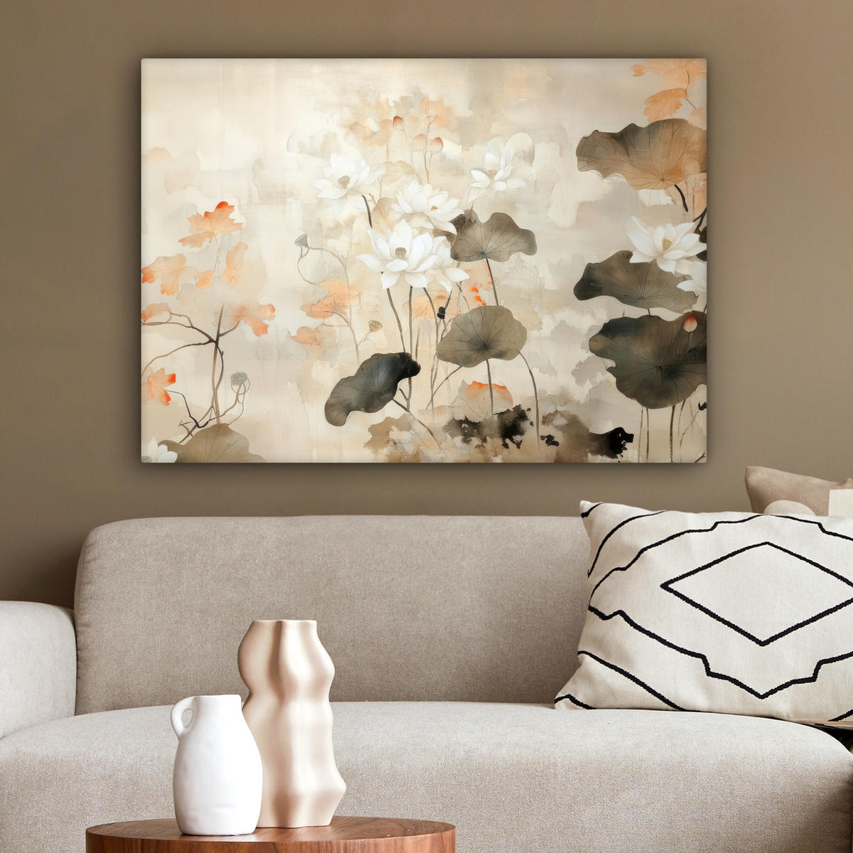 LEINWANDBILD Blumen - Japandi - Wabi sabi Wandbilder 80x60 cm - Sandfarben, Textil (80/60cm) - MuchoWow