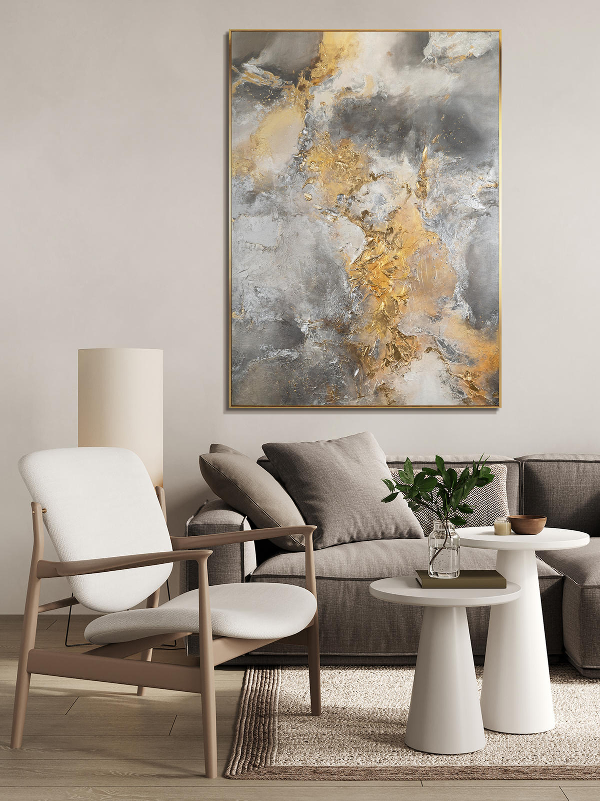 GEMÄLDE Harmonie von Gold und Silber Schattenfugenrahmen Gold 120x80 cm - Goldfarben, Holz (120/80cm) - YS-art gallery