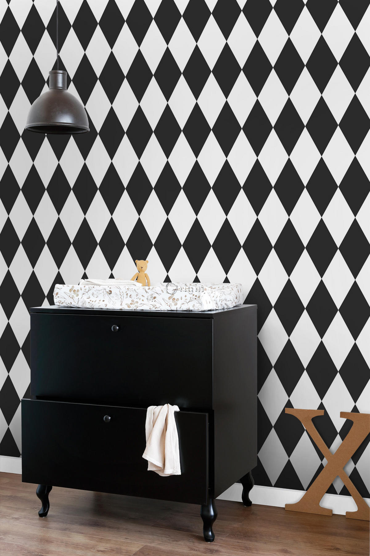 TAPETE Karomuster 53 cm x 10.05 m - Schwarz, Papier (53/0.1cm) - Origin Wallcoverings