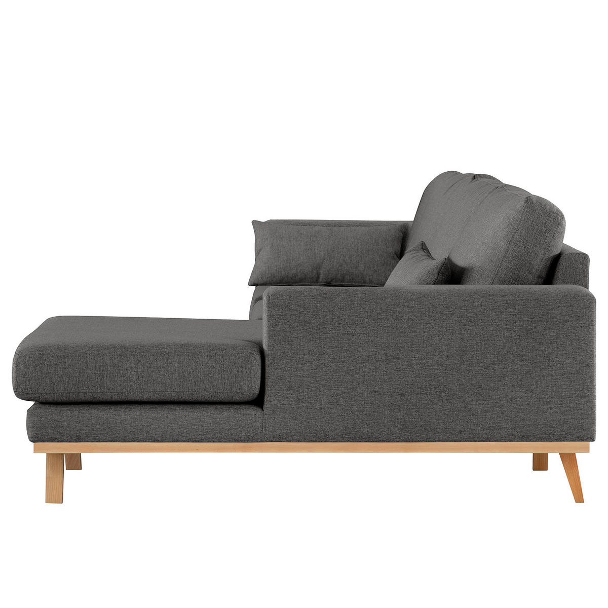ECKSOFA mit Longchair - Dunkelgrau/Buchefarben, Textil (281/153cm) - home24