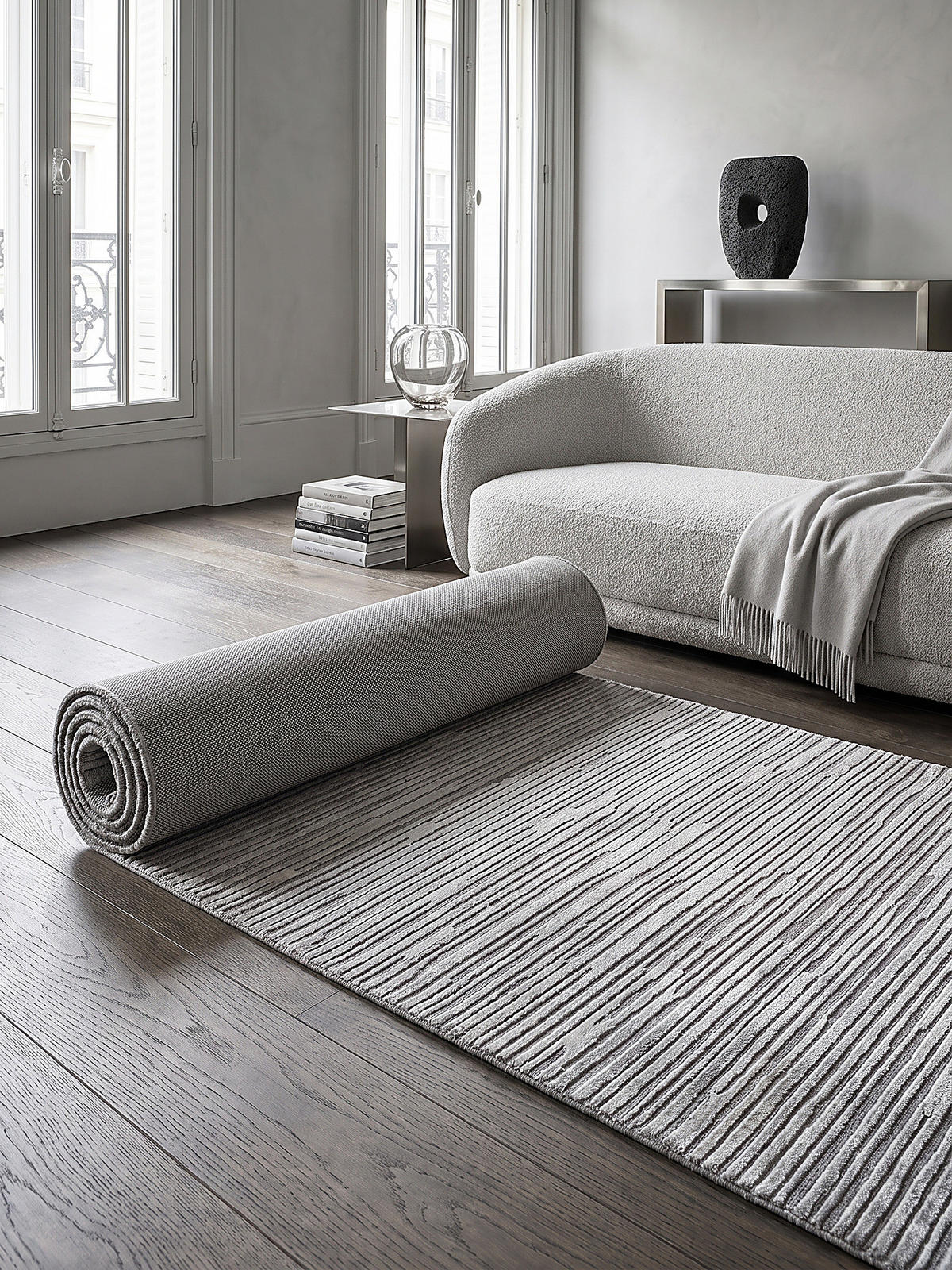 TEPPICH Kurzflor KASOS Waschbar Gestreift Polyester Grau 80 x 150 cm - Grau, Textil (80/150cm) - KADIMA DESIGN
