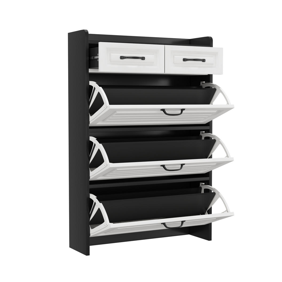 SCHUHSCHRANK aus Spanplatte 80x23,5x131cm in Weiß mit 3 Drehregalen & 2 Schubladen - Weiß, Holzwerkstoff (80/131/23.5cm) - Modfu