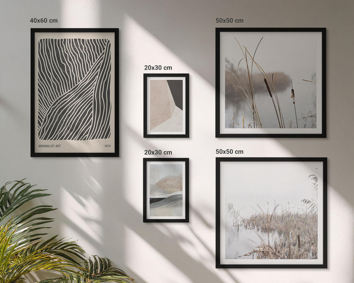 WANDBILDER 5er-Set - 50x50 cm & 20x30 cm & 40x60 cm Schwarzer Rahmen - Abstrakte Boho-Dekorationsmuster - Schwarz, Kunststoff (40/60cm) - ArtPrintCave