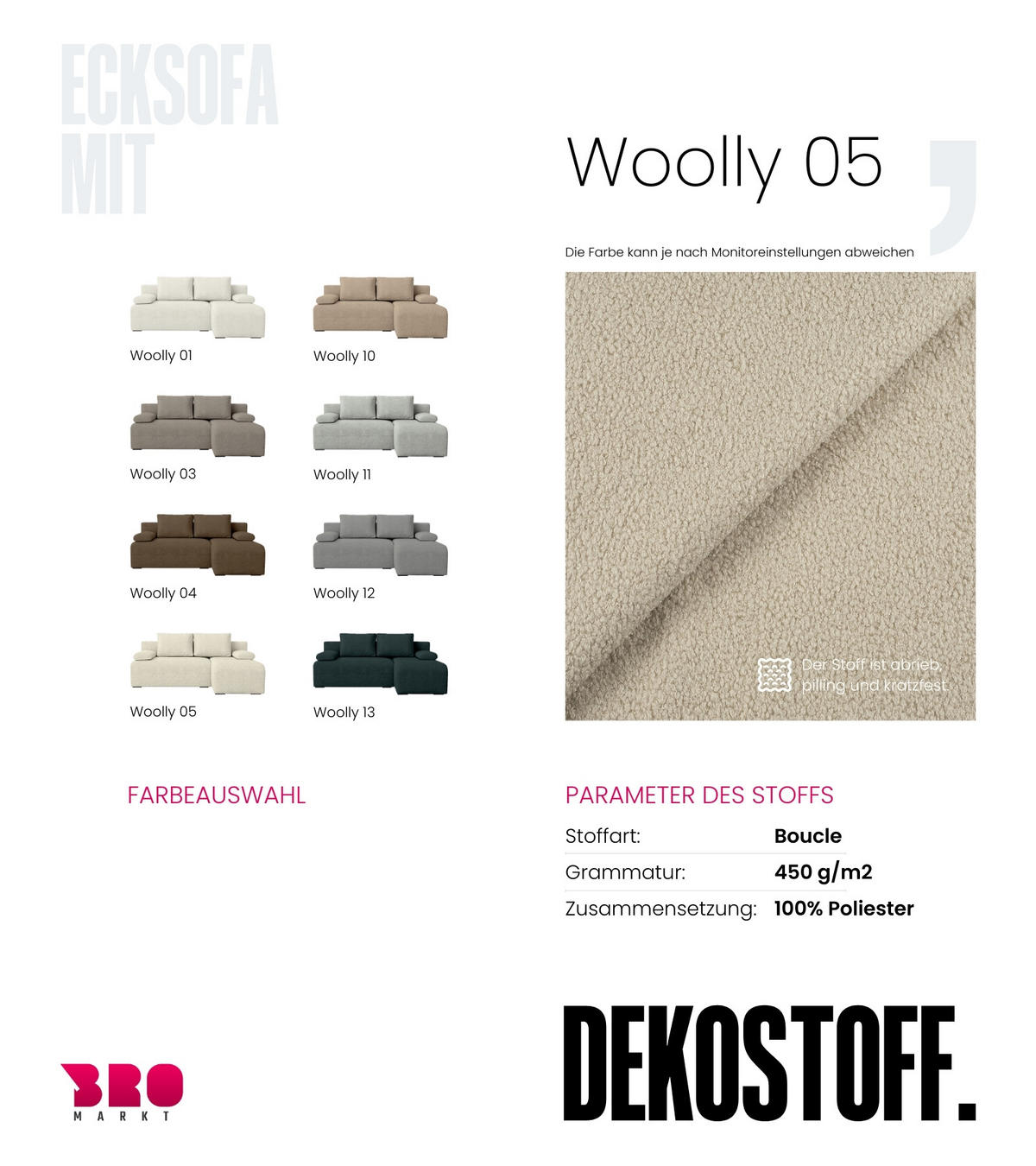 ECKSOFA Ernest mit Schlaffunktion Beige Bouclé - Beige, Textil (200/145cm) - Bromarkt