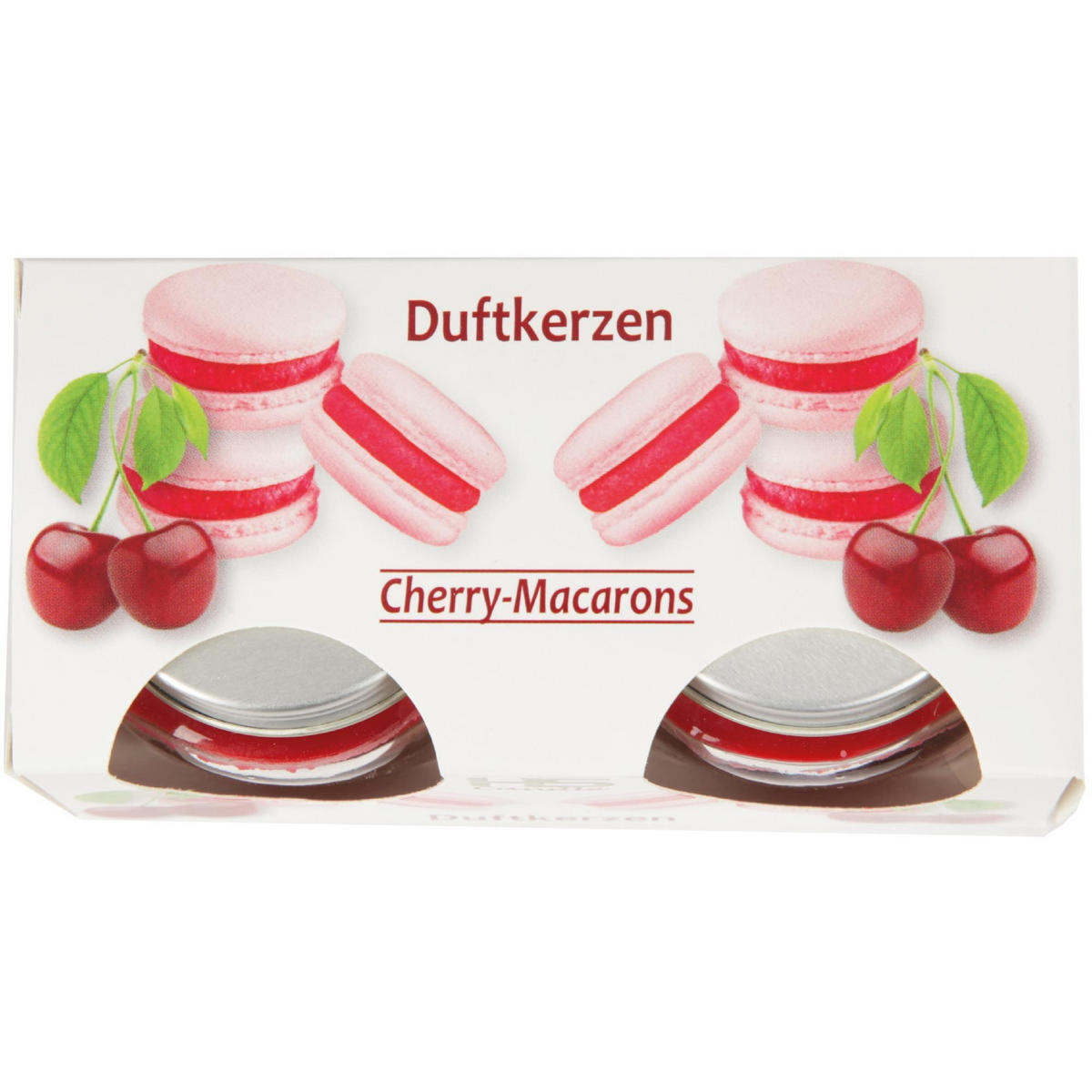 DUFTKERZE im Glas "Macaron Cherry" mit Deckel, 2er Pack mit je ca. 7 Std. Brenndauer, Ø6cm , Raumduft als Geschenk und Dekoration - Kirschrot, Glas (6/5cm) - HS Candle