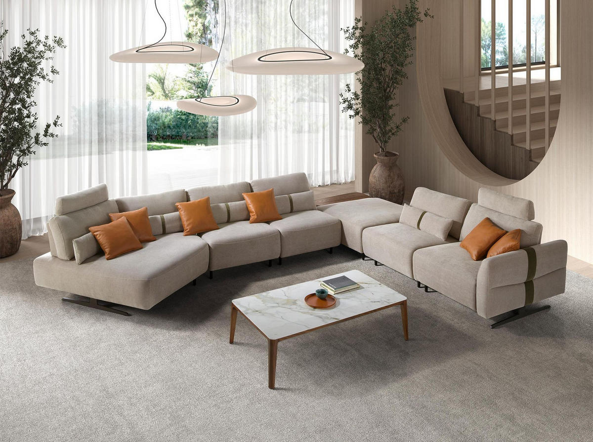 ECKSOFA Modulares Relax-Sofa mit Chaiselongue rechts, Stoff in Sandfarbe 500/305/87 cm - Sandfarben/Schwarz, Textil (500/87/305cm) - ANGEL CERDA
