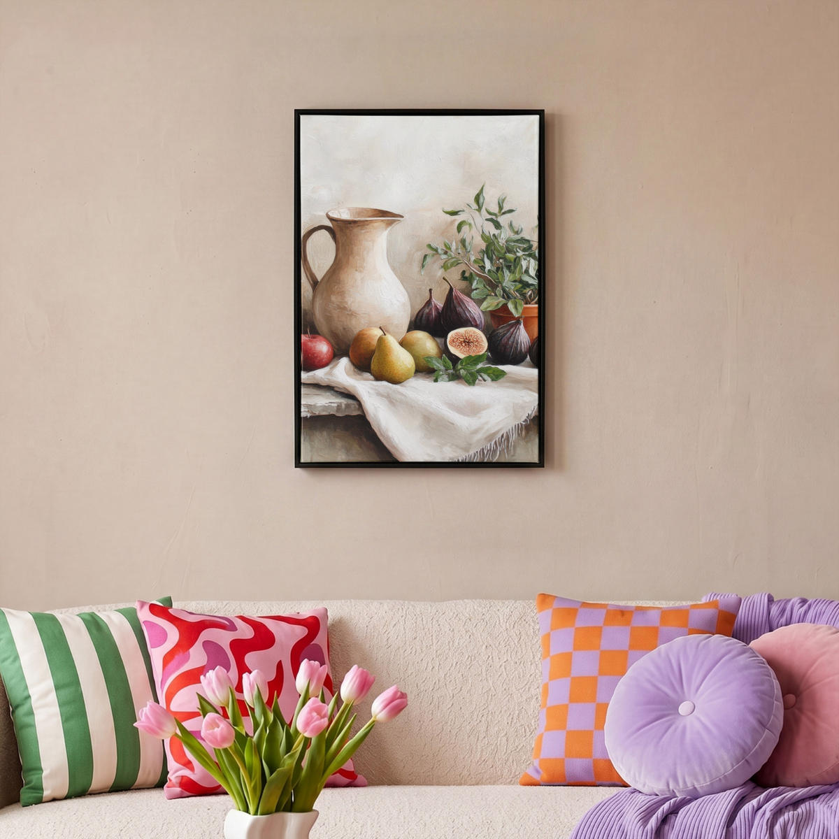 LEINWAND Bilder mit Rahmen - Obst - Kräuter - Ländlich - 40x60 - Naturfarben, Textil (40/60cm) - MuchoWow