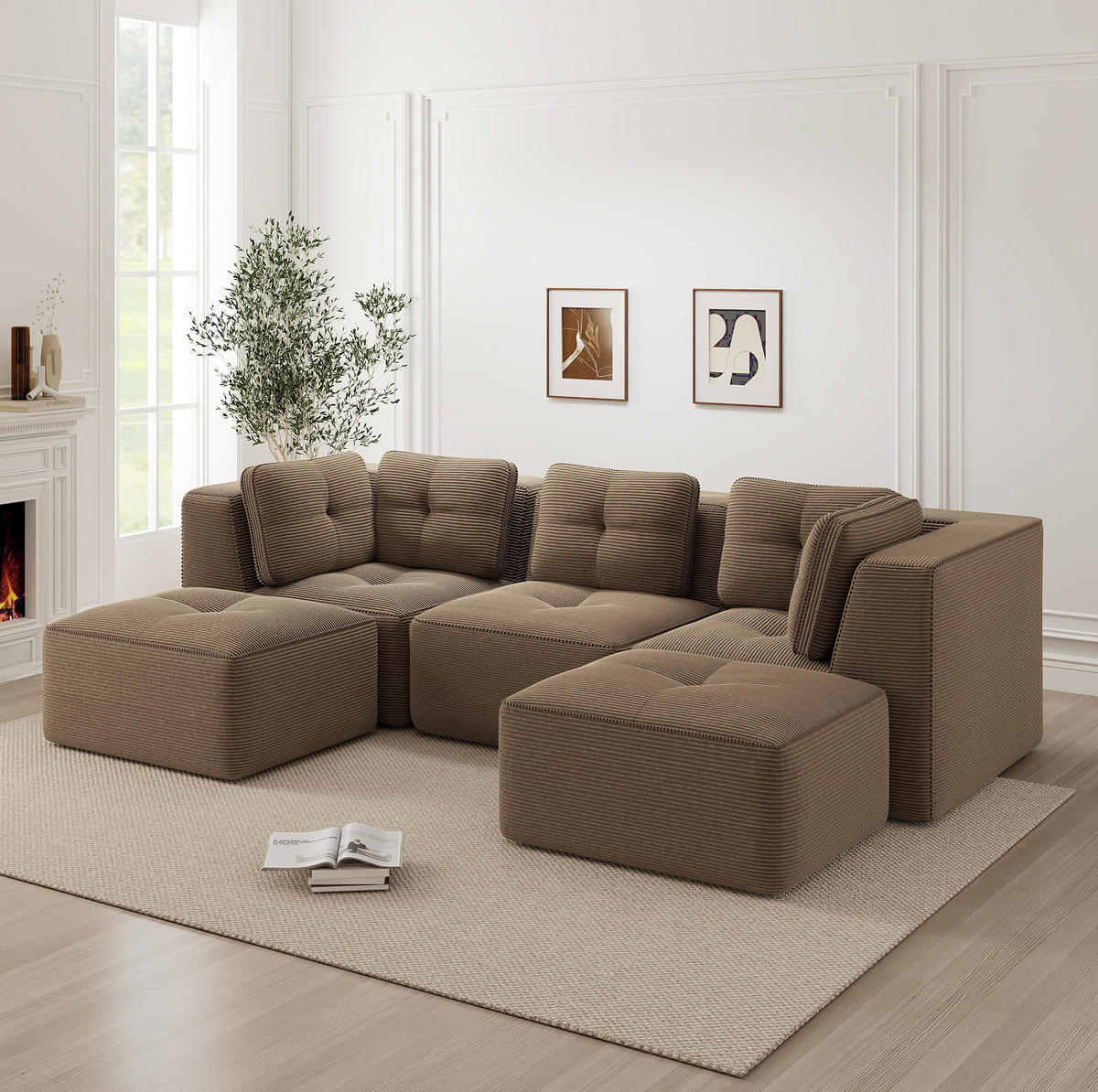 ECKSOFA 297/177/69 cm braun aus Cord mit modularem Design und tiefer Sitzfläche - Braun, Textil (177/297cm) - OKWISH