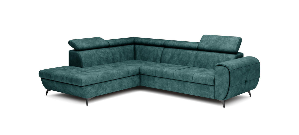 ECKSOFA MAGIA L-S Grün Plüsch-Stoff mit Schlaffunktion - Grün, Holz (260/217cm) - MASSENO