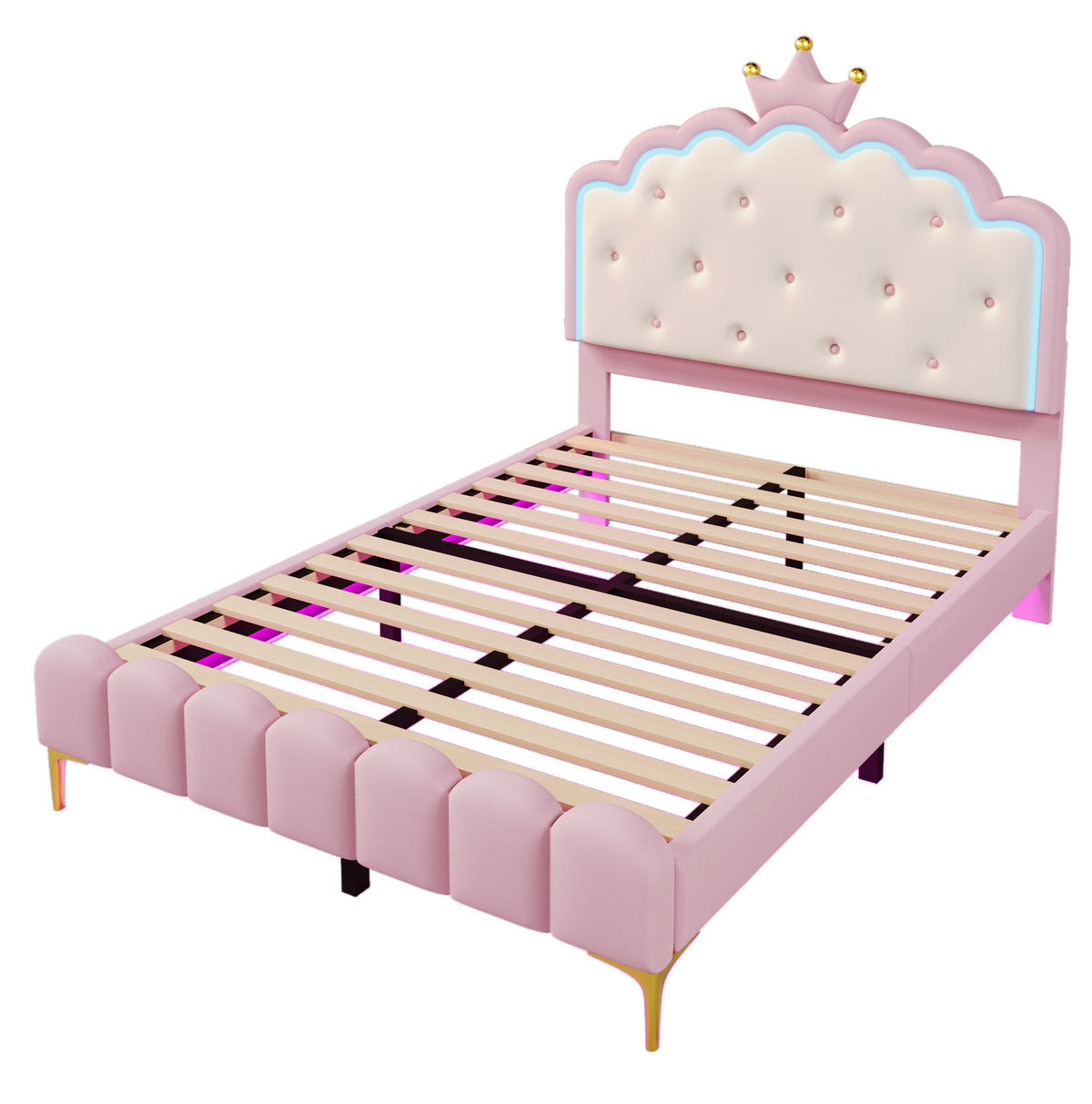 POLSTERBETT 140/200 cm Rosa mit LED-Beleuchtung im Prinzessinnen-Design - Rosa, Kunststoff (140/200cm) - Flora Grace