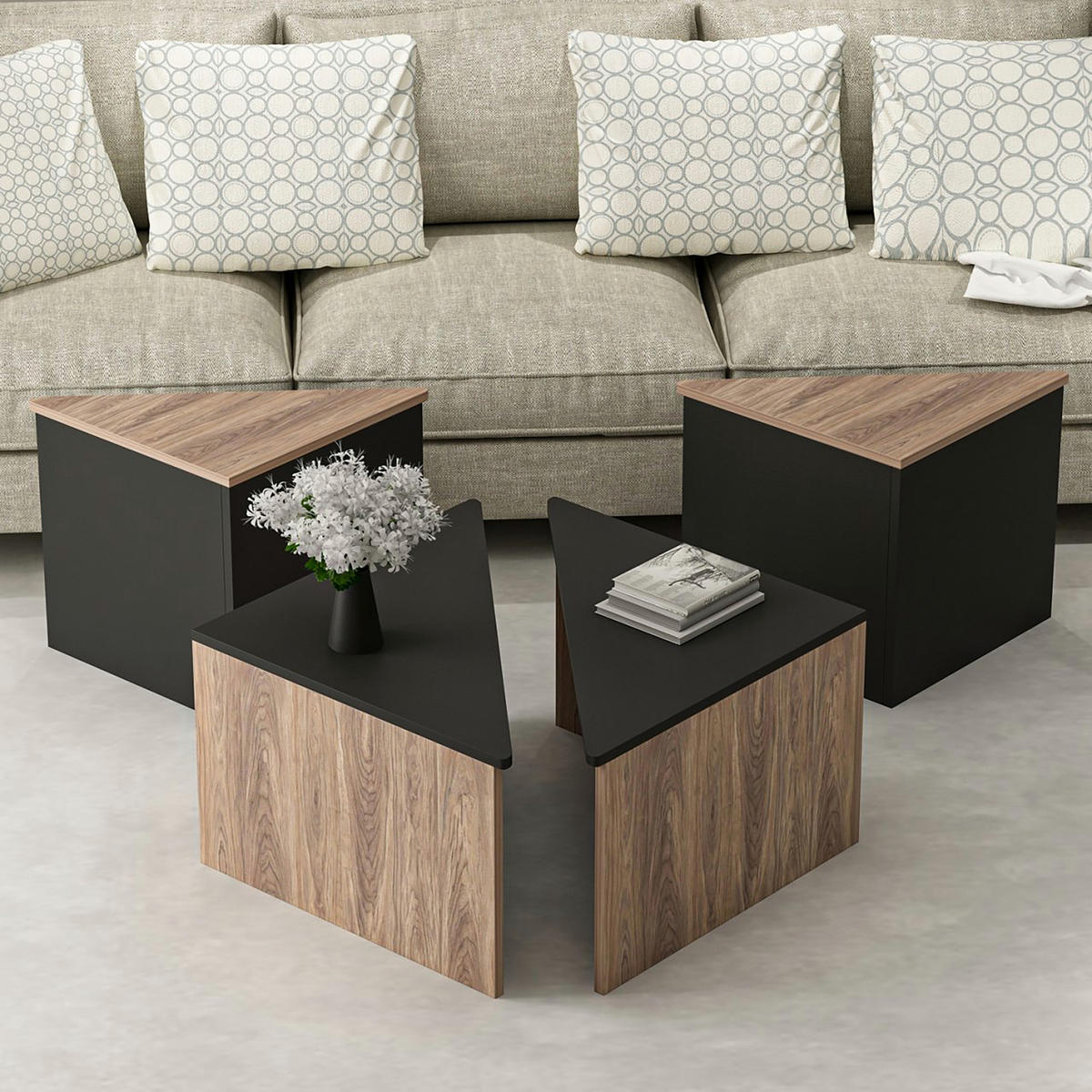 COUCHTISCH SET Frederikshavn 4-teilig 45/45/47 - Eichefarben, Holzwerkstoff (45/45/47cm) - [en.casa]