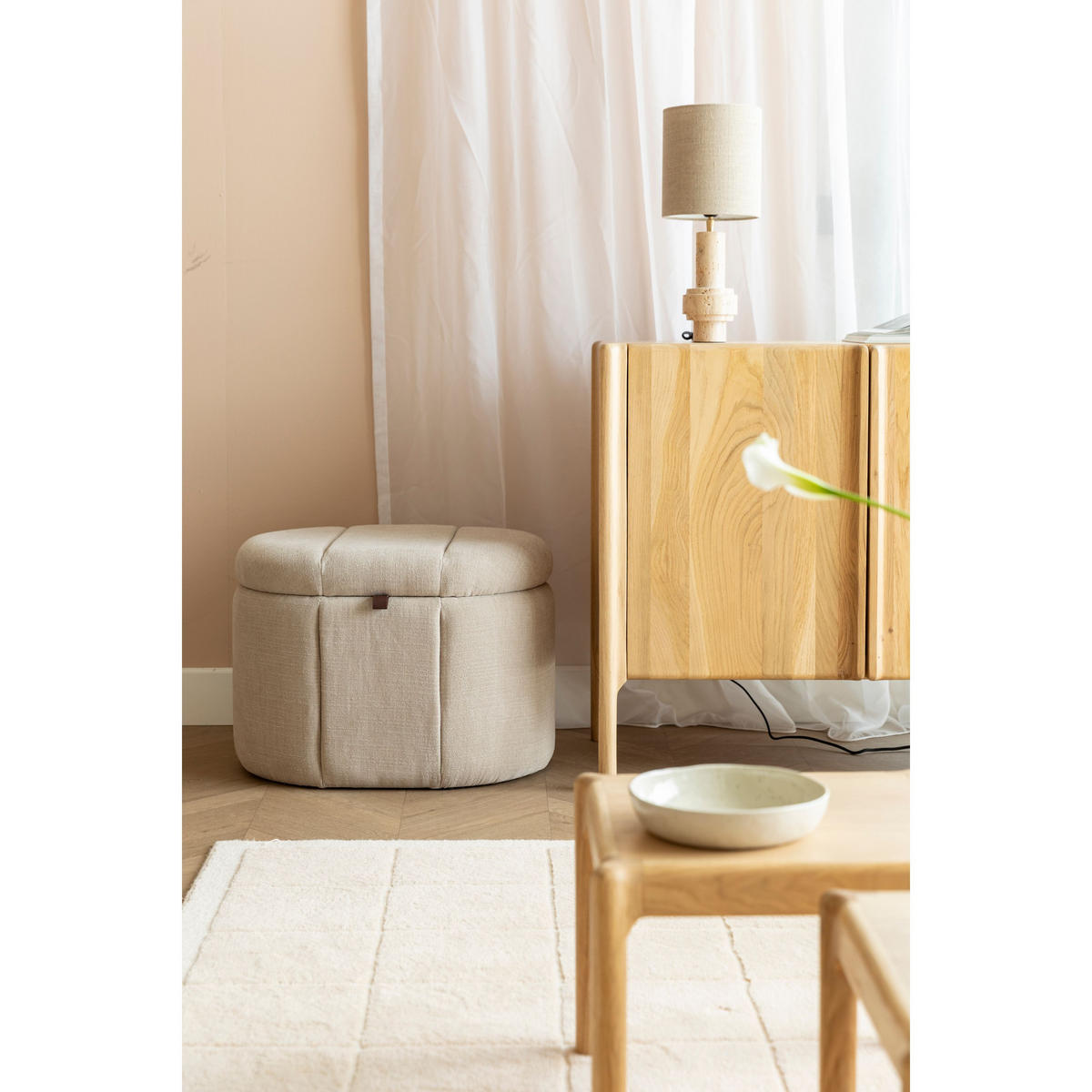BANK Puffy mit Stauraum Beige M - Beige, Kunststoff (60/44/44cm) - Zuiver