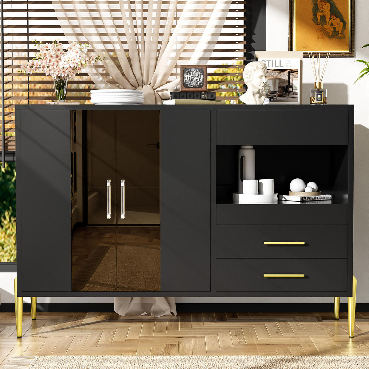 SIDEBOARD Schwarz 120/39.5/84 cm - Schwarz, Glas/Holzwerkstoff (39.5/84/120cm) - Urban Meuble