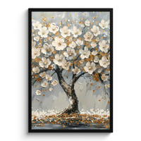 POSTER MIT RAHMEN Baum - Blumen - Weiß - Natur - Kunst 60x90 cm - Weiß, Papier (60/90cm) - MuchoWow
