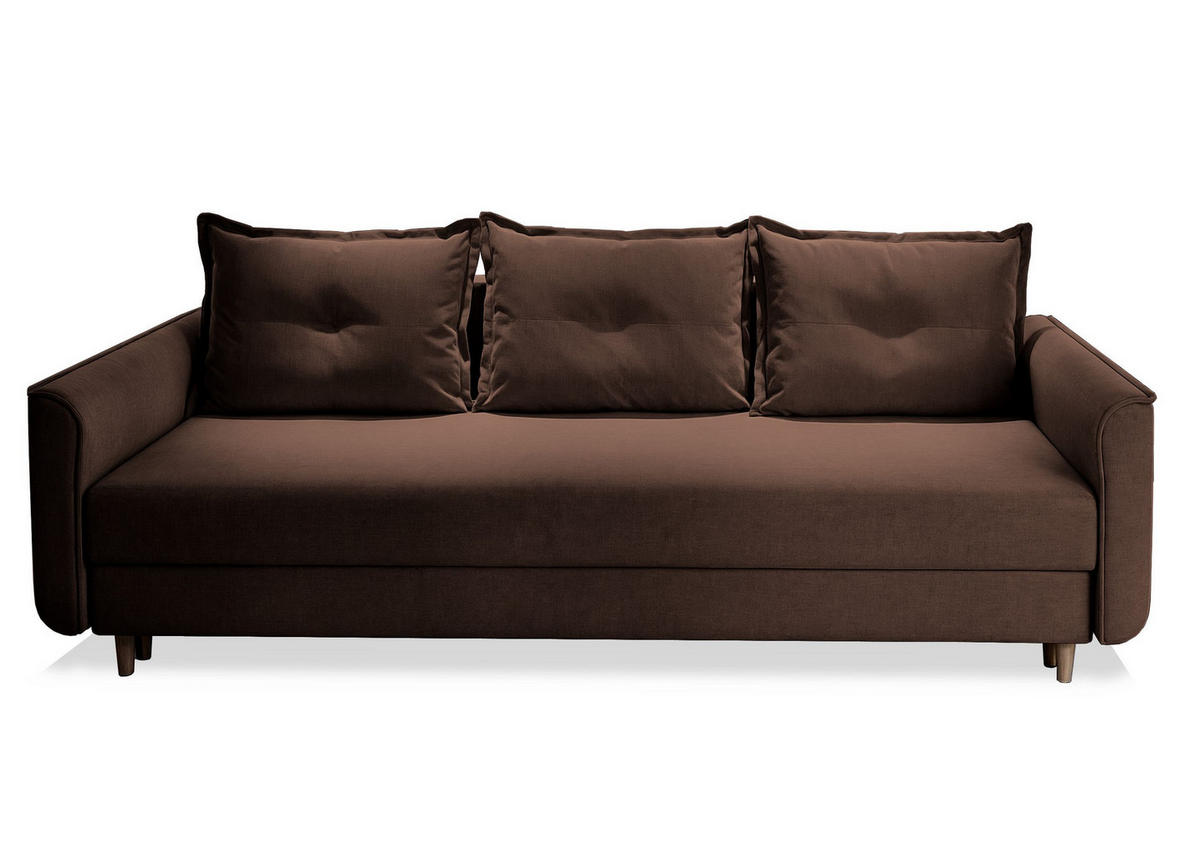 POHOVKA NAPOL, Plyšová látka KRONOS, Hnědá - hnědá/barva dubu, dřevo/kompozitní dřevo (220/93/87cm) - MASSENO