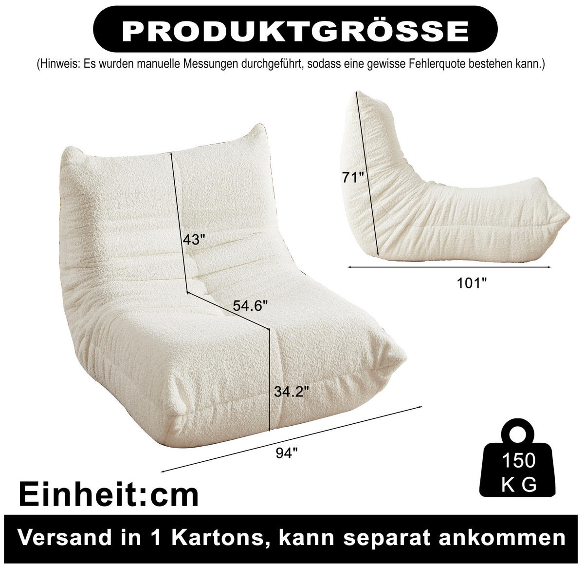 SITZSACK SOFA aus Chenille Beige - Beige, Kunststoff (94/71/101cm) - Beauniv