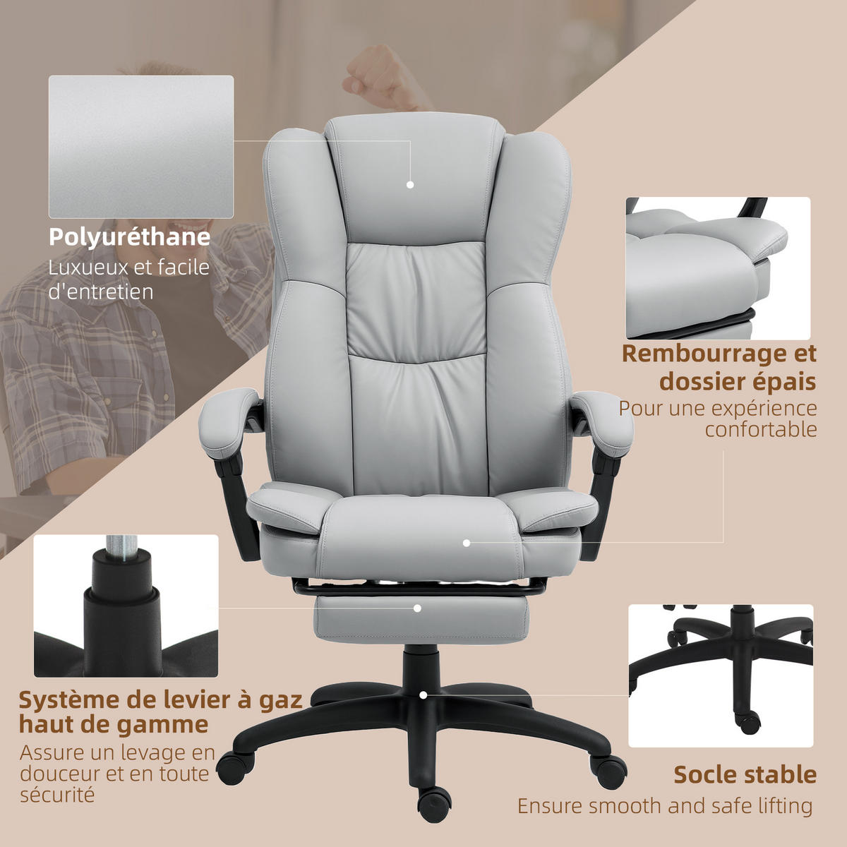 CHEFSESSEL DE-11785 mit Massagefunktion & neigbarer Rückenlehne Grau - Grau, Metall (68.5/121/68.5cm) - ComfortXL