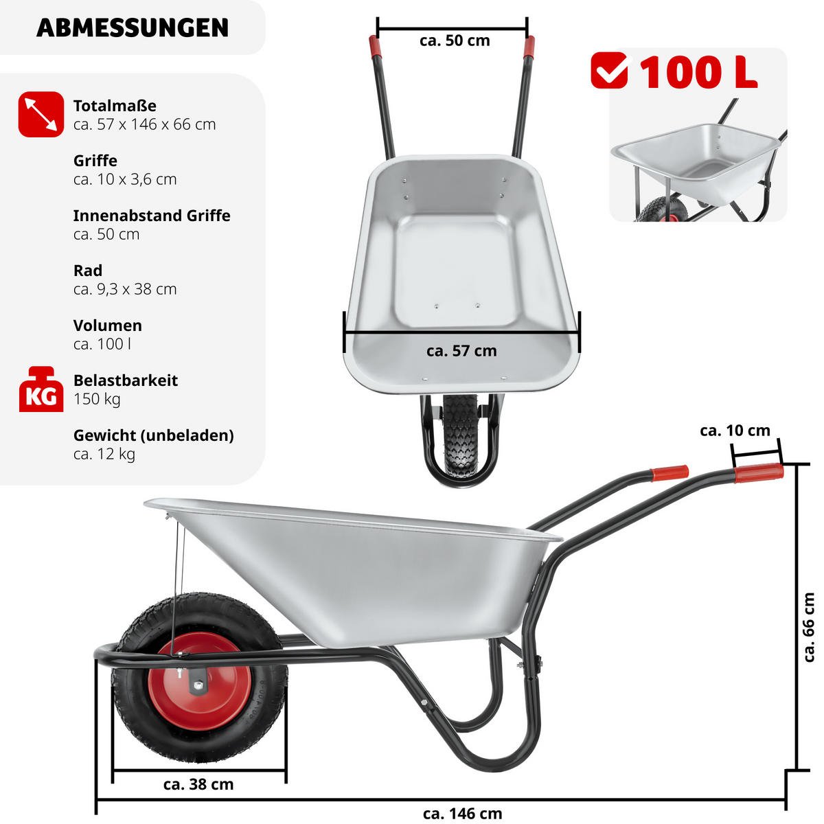 SCHUBKARRE Oskar,Belastbarkeit 150 kg,silber - Silberfarben, Metall (57/66/146cm) - tectake