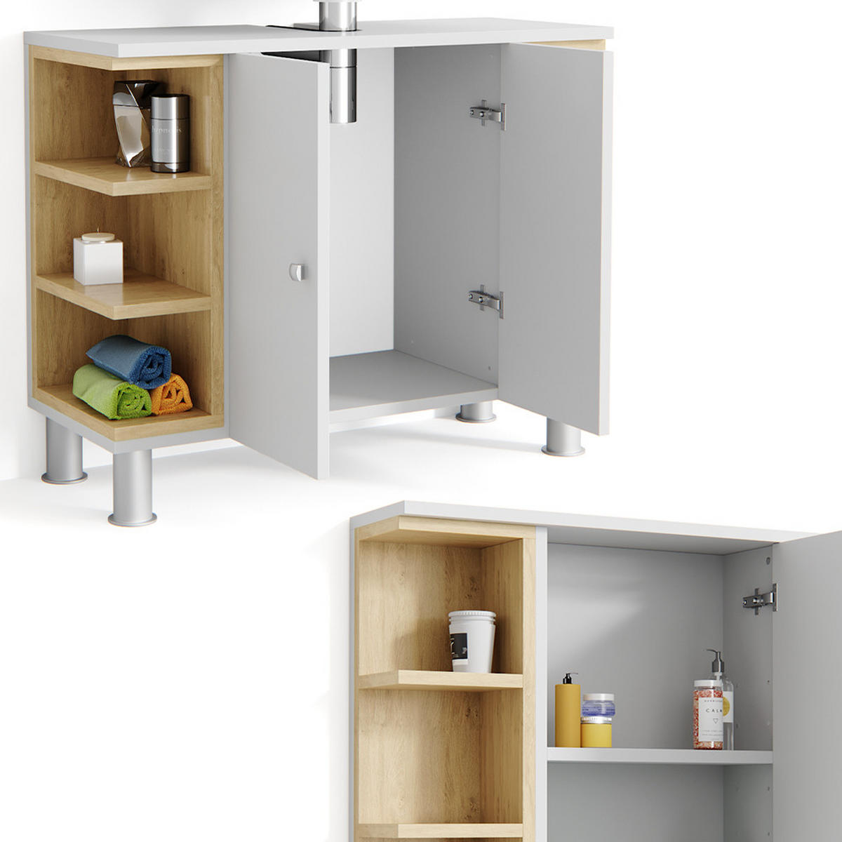 BADMÖBEL-SET Aquis Weiß 2 Teile - Weiß/Sonoma Eiche, Holzwerkstoff (79.6/64/32cm) - Vicco