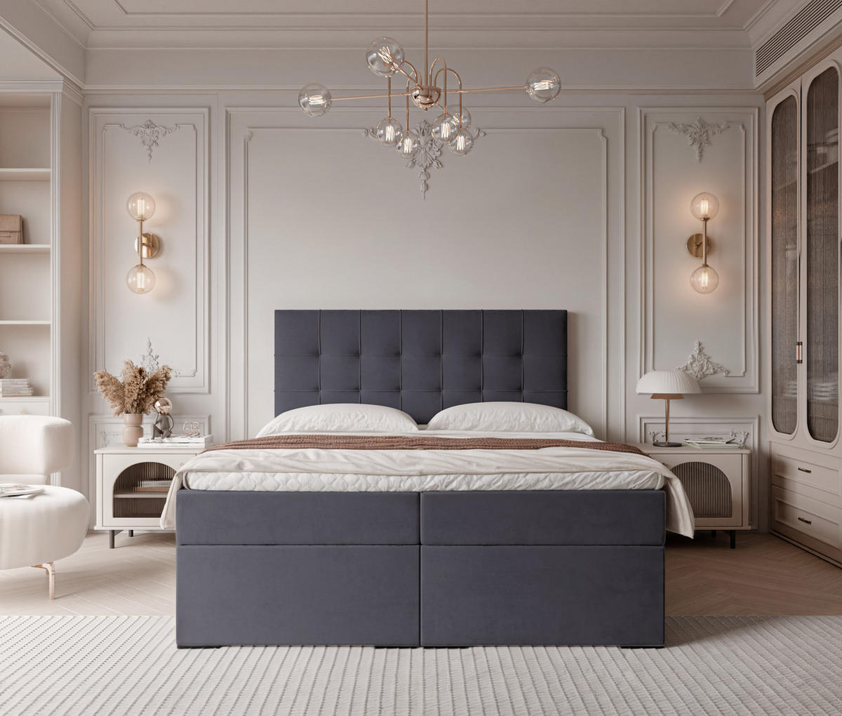 BOXBETT IMPERIAL 120/200 cm, in Dunkelgrau, mit Matratze und Topper - Dunkelgrau, Holzwerkstoff/Textil (120/200cm) - Idohome