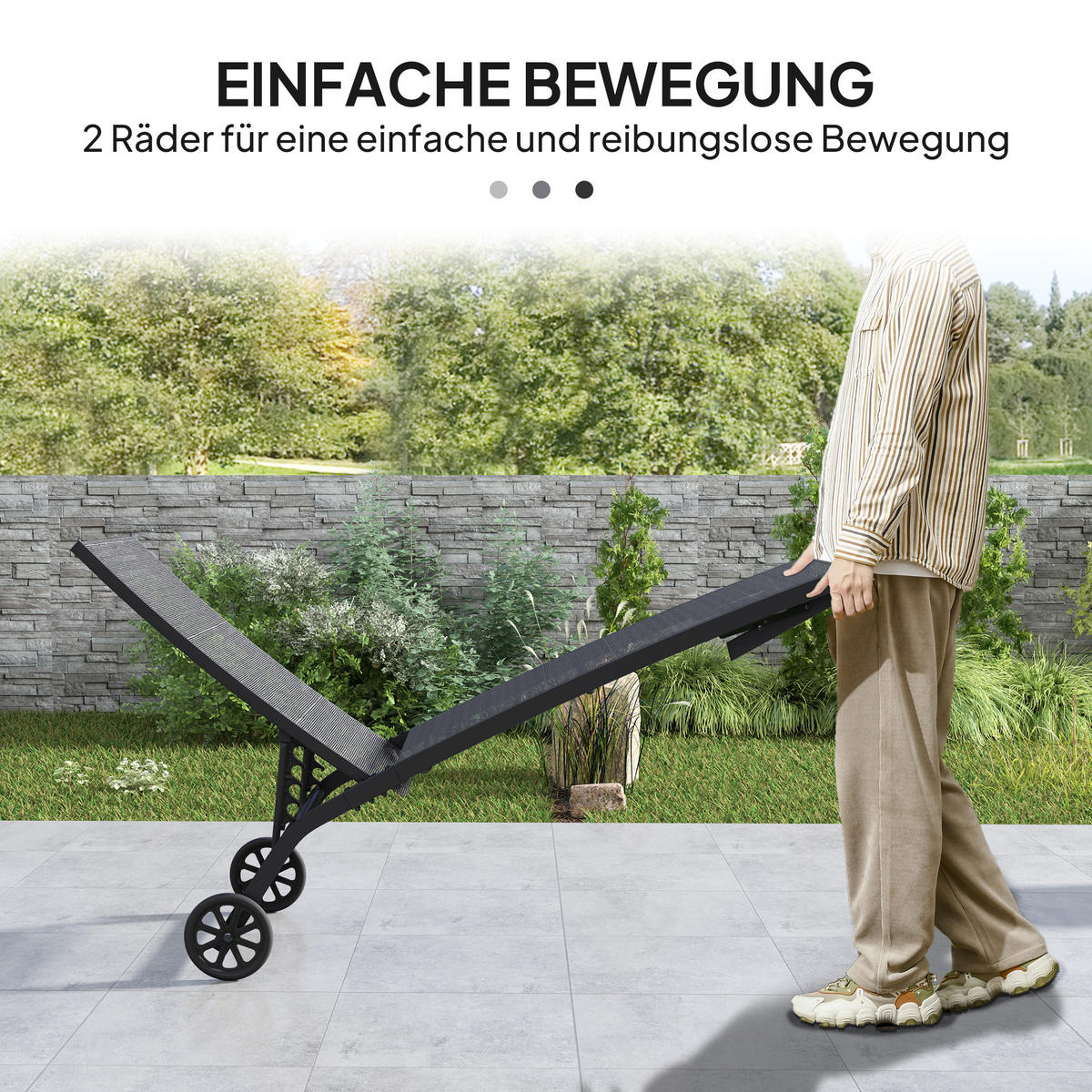 SONNENLIEGE mit Rollen - Schwarz, Metall (165/102/66cm) - Outsunny