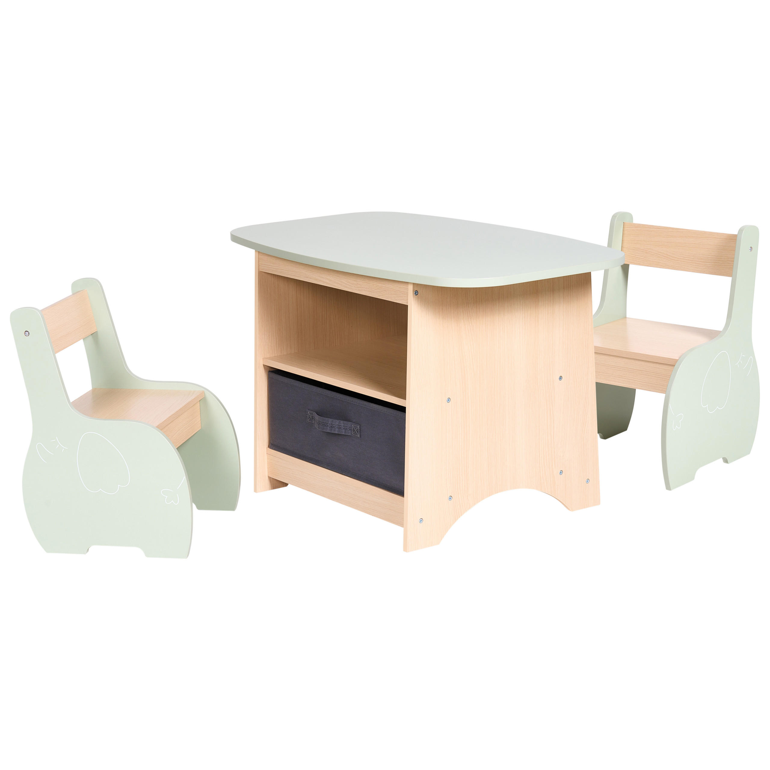 KINDERTISCH mit Stühlen Hellbraun/Grün Lucas - Hellbraun, Holzwerkstoff (80/50/48cm) - Beliani