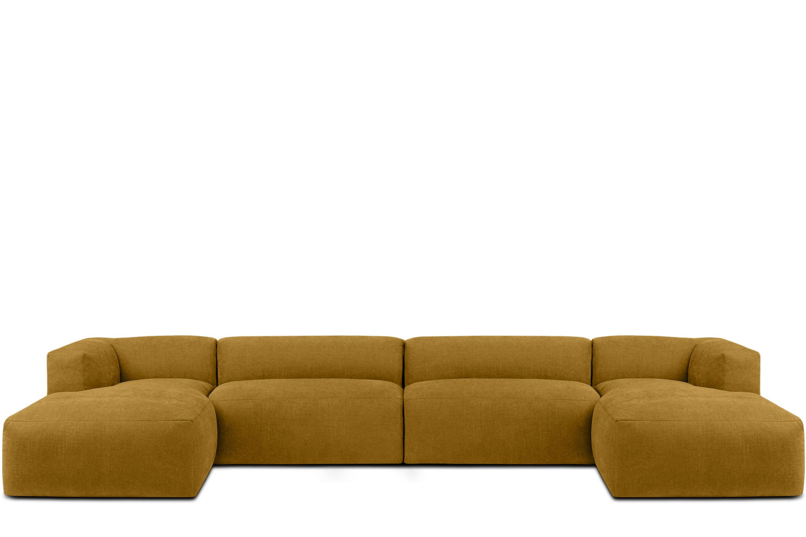PANORAMA-ECKSOFA BUFFO 7/8 Sitzer mit extrem weicher Sitzfläche, Gewebestoff, Honig - Gelb, Textil (424/73/180cm) - KONSIMO®