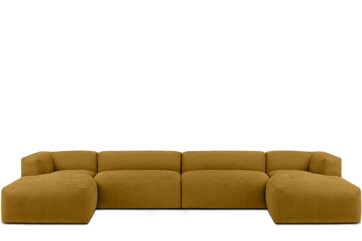 PANORAMA-ECKSOFA BUFFO 7/8 Sitzer mit extrem weicher Sitzfläche, Gewebestoff, Honig - Gelb, Textil (424/73/180cm) - KONSIMO®