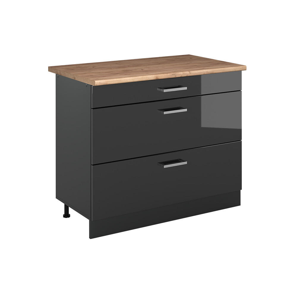 SPODNÍ SKŘÍŇKA KUCHYŇSKÉ LINKY R-Line, Antracitový vysoký lesk/Antracit, 100 cm pracovná doska Dub Goldkraft - antracitová, kompozitní dřevo (100/81.6/60cm) - Vicco