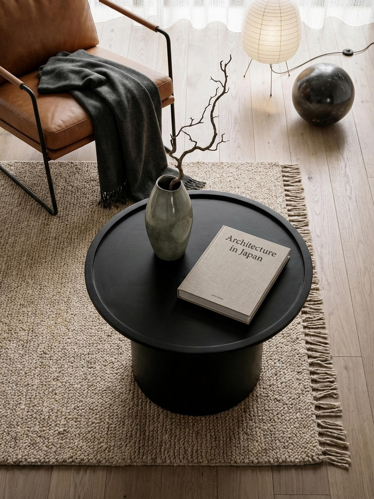 COUCHTISCH Rund Schwarz Mango Massivholz, 60x60x40 cm, Erhöhter Rand, Trommelgestell - Schwarz, Holz (60/60/40cm) - KADIMA DESIGN