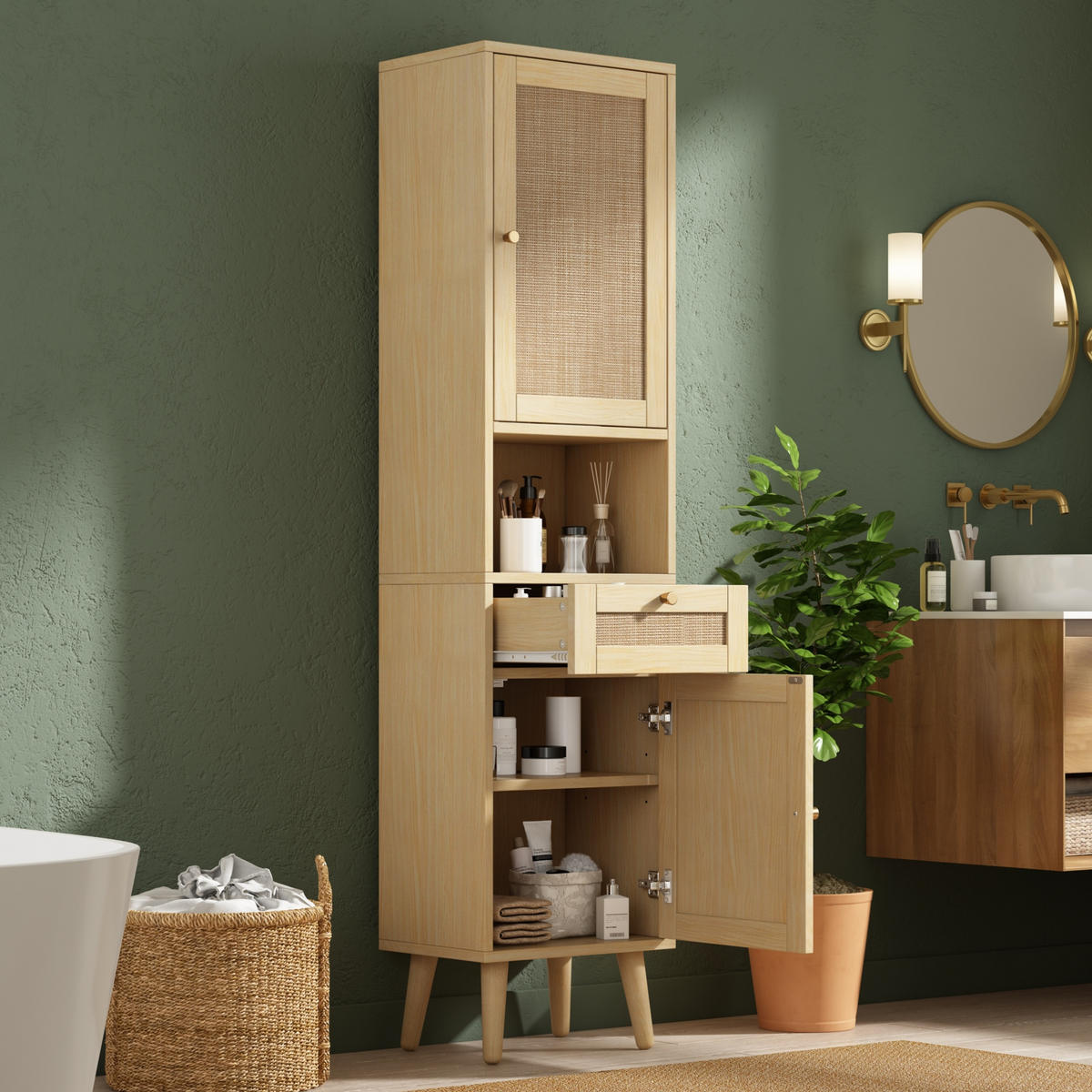 HOCHSCHRANK 40/30/166 cm Naturholz mit 1 Schubladen - Goldfarben/Naturfarben, Holz/Holzwerkstoff (30/166/40cm) - Oxeza