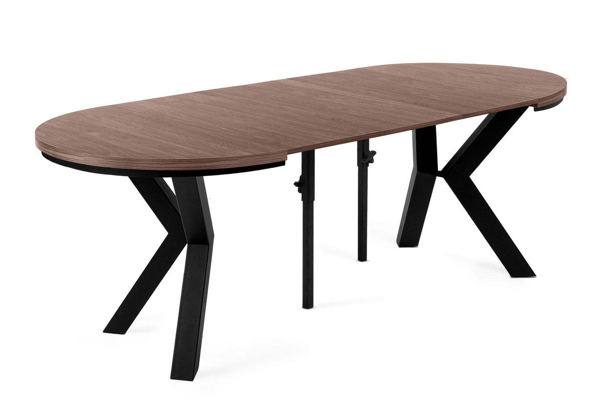 ESSTISCH ROSTEL Ausziehbar 100-260cm Rund, Walnuss mittel/schwarz - Walnussfarben/Schwarz, Holz (100/260/75cm) - KONSIMO®