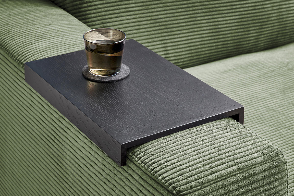 BIG SOFA MIT TABLETT SCHWARZ MADELINE Grün Cord - Schwarz/Olivgrün, Kunststoff/Textil (290/85/170cm) - KAWOLA