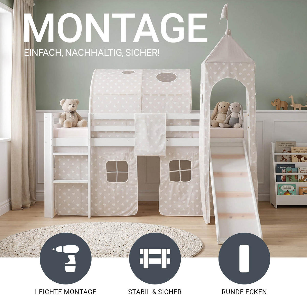 HOCHBETT 90/200 cm in weiß mit Lattenrost + Matratze - Weiß, Holz - Homestyle4u