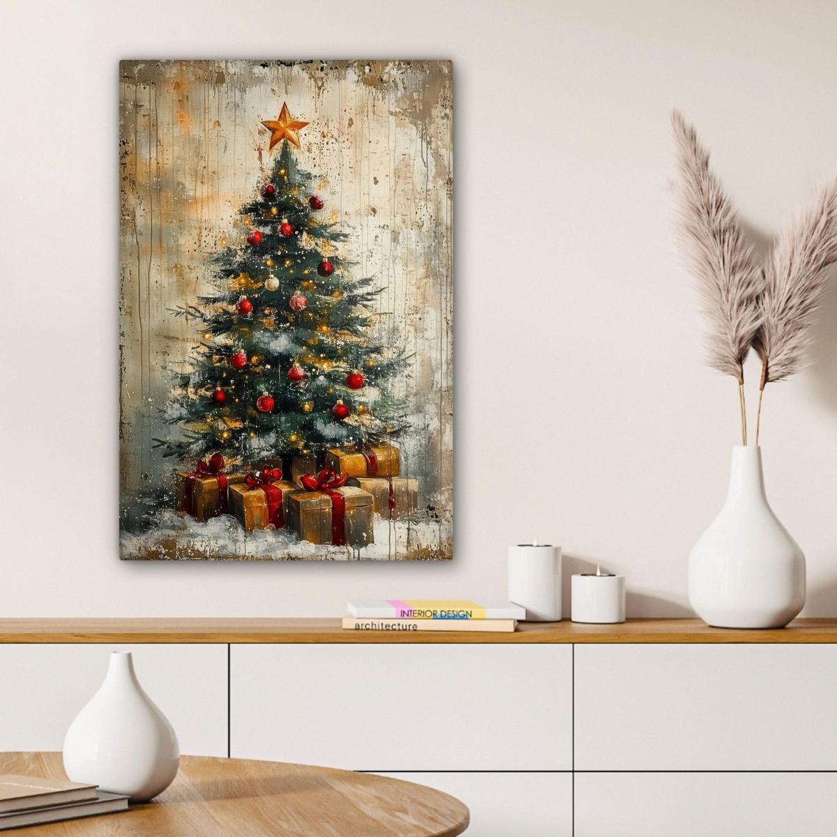 LEINWANDBILD Weihnachtsbaum - Vintage - Weihnachten - Geschenk 40x60 cm - Rostfarben, Textil (40/60cm) - MuchoWow
