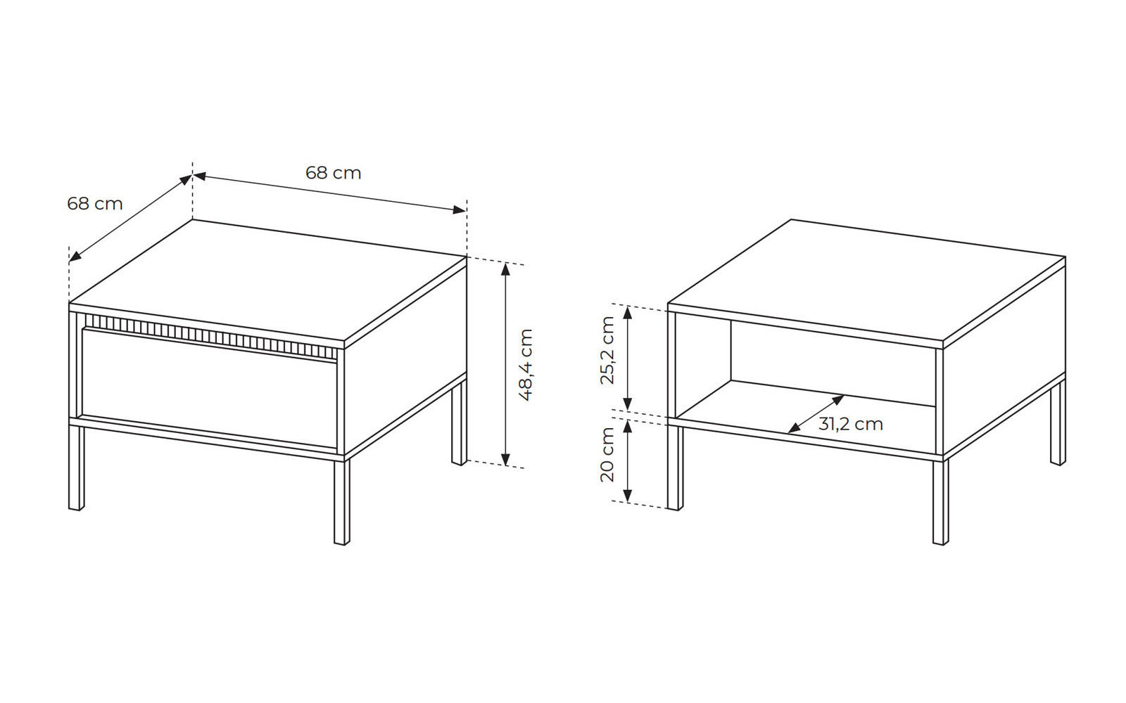 Thumbnail - Feldmann-Wohnen Couchtisch, Beige, Holz, 1 Schubladen, Rechteckig,Rechteckig, 68x49x68 cm, Wohnzimmer, Wohnzimmertische,...